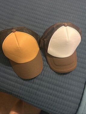Three-Trucker Caps - Tan & White Front, Brown, green Mesh